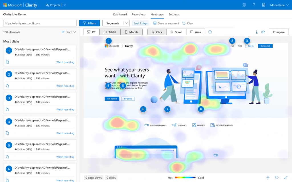 Screenshot Feature Heatmap- MS Clarity