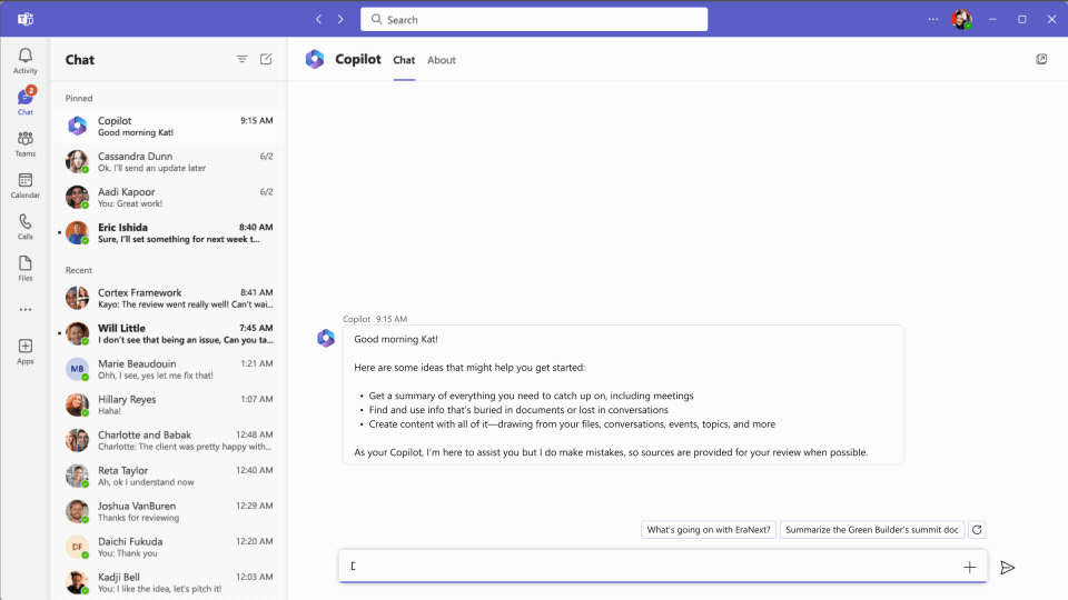 Microsoft 365 Copilot Teams Chat Beispiel
