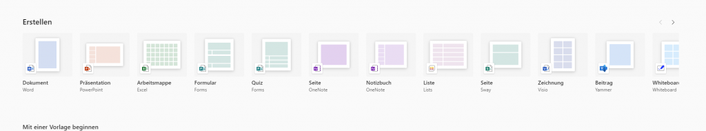 Screenshot Microsoft 365 neues Element erstellen