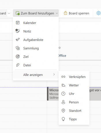 Screenshot Boardansicht neues Outlook neues Element hinzufügen