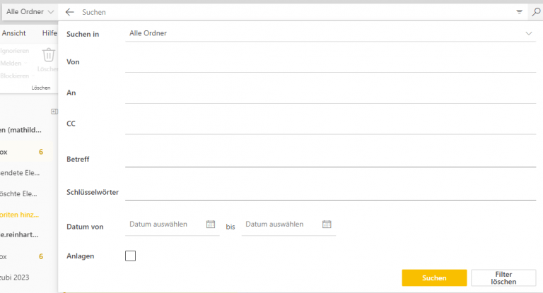 Screenshot neues Outlook neue Suche