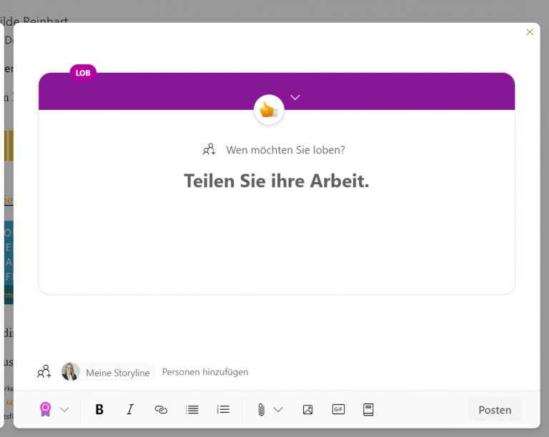 Screenshot Loben Funktion in Outlook