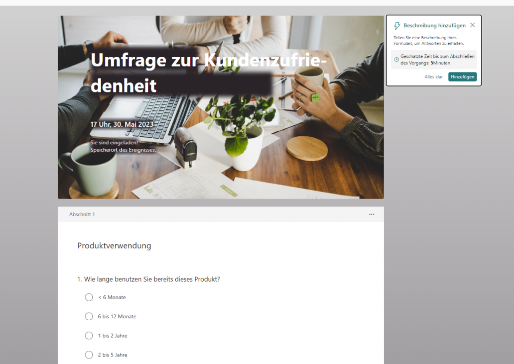 Screenshot Forms Umfrage KI Unterstützung