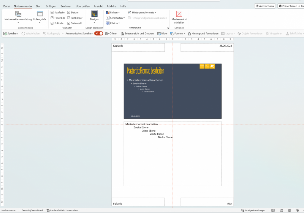 Screenshot Notizenmaster PowerPoint