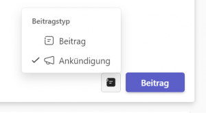 Screenshot Beitragstyp in Teams
