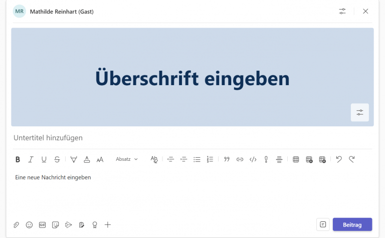Screenshot Teams neue Beiträge
