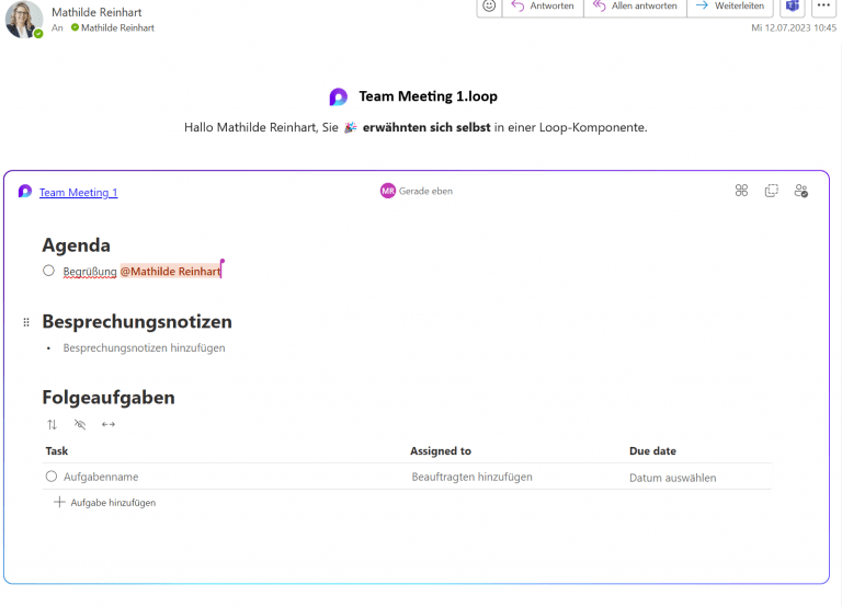Screenshot Loop Komponente in E-Mails