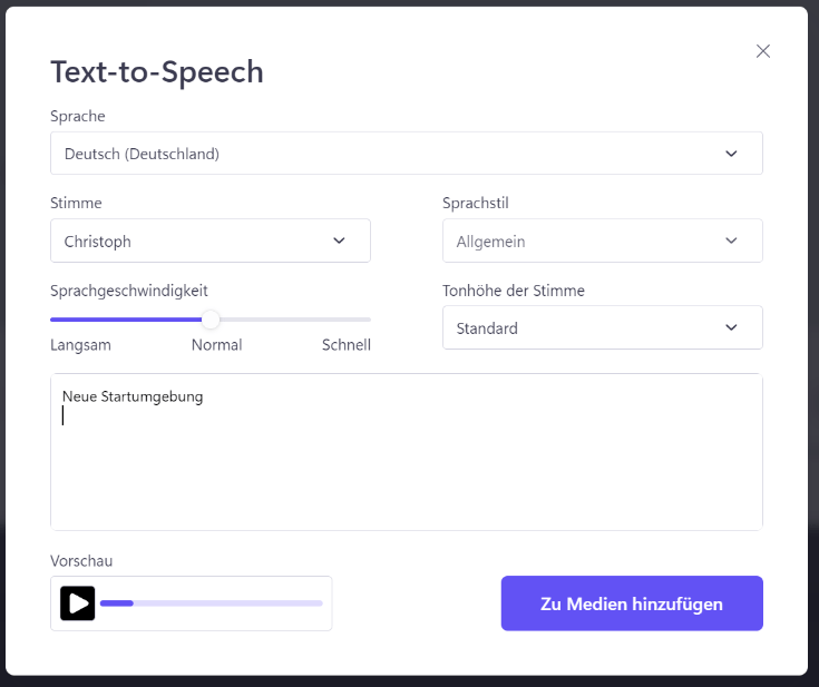 Screenshot Text-to-Speech Funktion