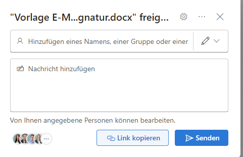 Screenshot Datei teilen in OneDrive neu