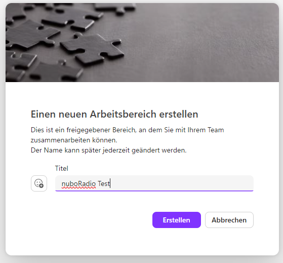 Screenshot Loop App neuen Arbeitsbereich erstellen