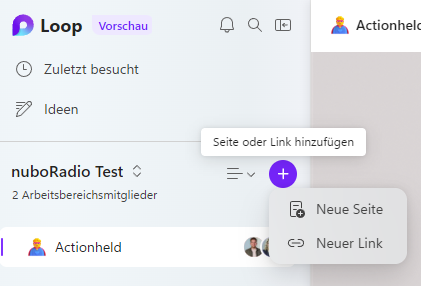 Screenshot Loop App Seite hinzufügen