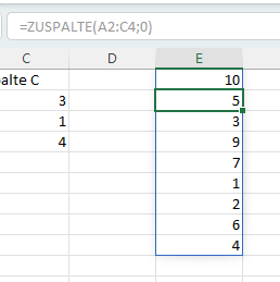 Screenshot ZUSPALTE erstellt - Beispiel