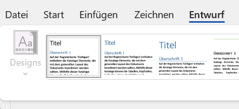 Screenshot Word Registerkarte Entwurf