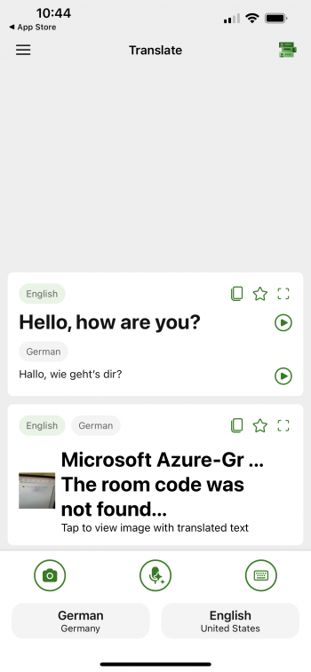 Microsoft Translater App Startseite
