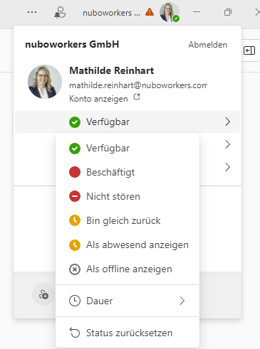 Screenshot Statusanzeige in Teams