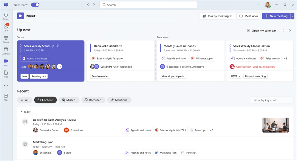 Teams App - Meet Startseite
