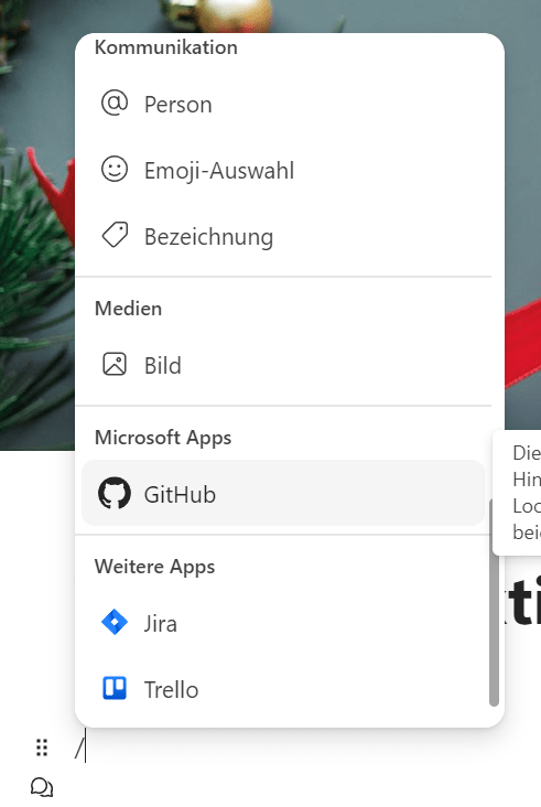 Screenshot MS Loop Externe Apps hinzufügen