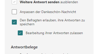 Screenshot Forms Einstellungen: Antworten bearbeiten