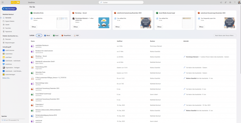 Startseite OneDrive Web