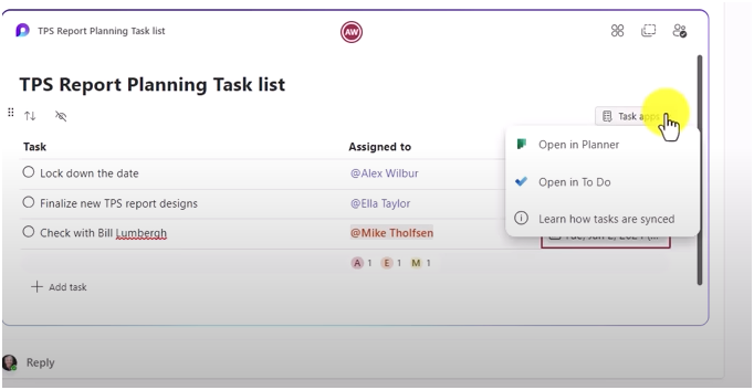 Screenshot Planner App öffnen in Loop
Quelle: Mike Tholfsen