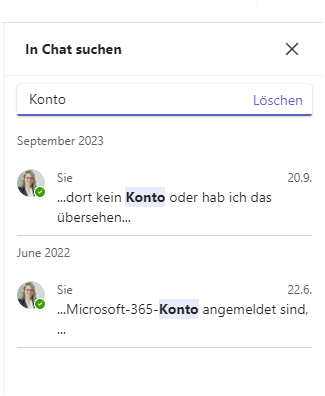Screenshot Suchleiste in Teamschat