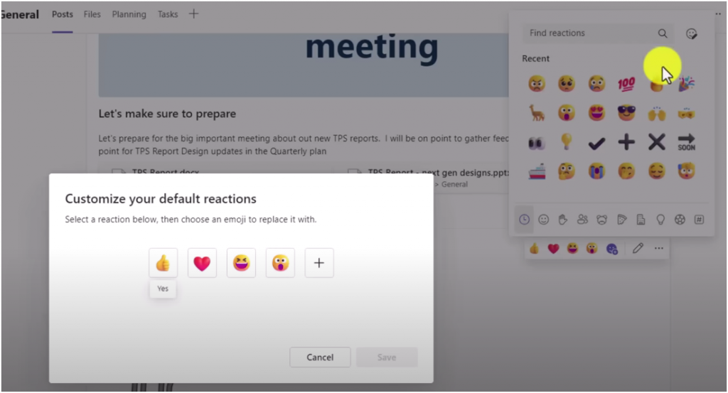 Screenshot Emojileiste in Teams anpassen