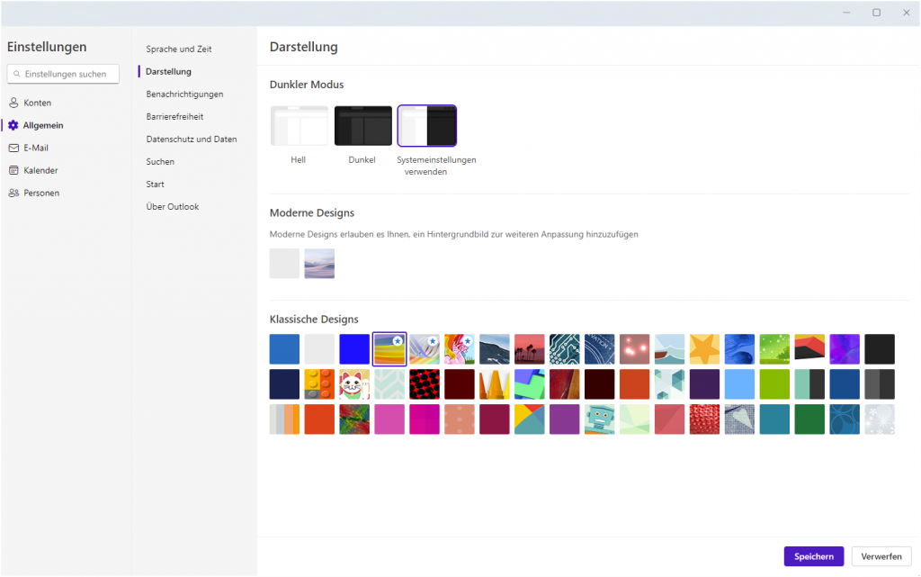 Screenshot Darstellung Einstellungen