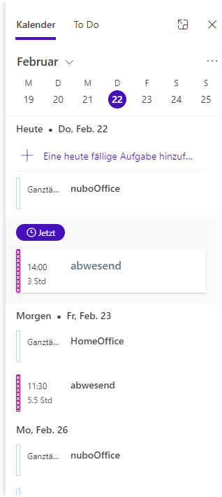Screenshot Kalenderanzeige neues Outlook