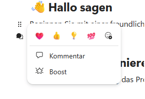 Screenshot einzelne Loop SeiteWas direkt bei allen Vorlagen auffällt ist, dass sie sehr ansprechend aussehen. Immer ein passendes Emoji, viel Abwechslung in der Darstellung und eine moderne und zugleich gut lesbare Schrift vorhanden. Jeder Abschnitt kann von allen Mitgliedern des Arbeitsbereiches einzeln kommentiert oder mit einer Reaktion versehen werden. Es macht richtig Laune in einer Seite zu arbeiten.

Screenshot Kommentarfunktion in Loop