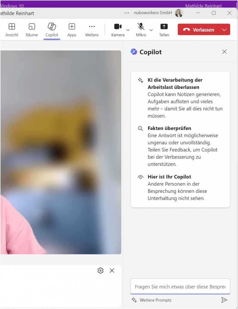Screenshot Teams Besprechung Copilot