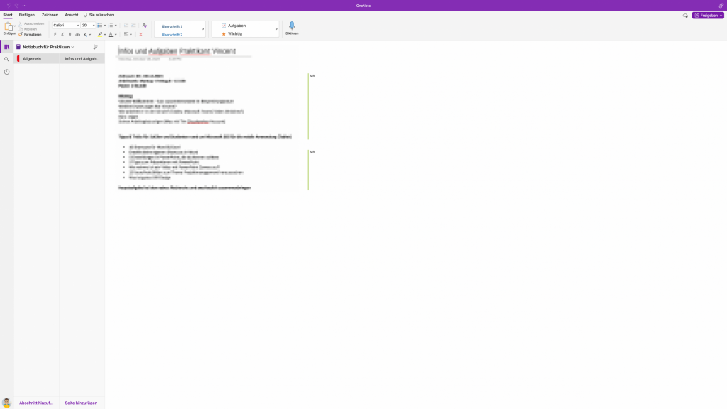 Screenshot OneNote App iMac