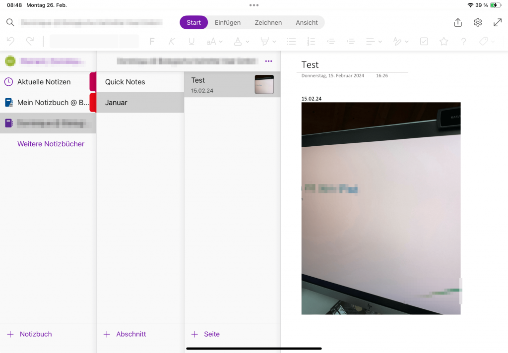iPad Screenshot OneNote AppNun darf natürlich die OneNote App für Mac nicht fehlen. Im typischen Mac Design findest du hier ein klassisches Menüband mit weniger Funktionen als in der Windows Desktop & Web App.