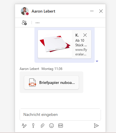 Screenshot Outlook for the web Teams Chat