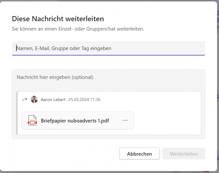 Screenshot Teams Nachricht weiterleiten 2