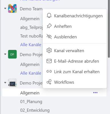 Screenshot Kanal Allgemein in Teams ausblenden