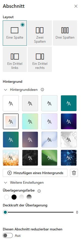 Screenshot neue Hintergründe in SharePoint