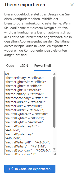 Screenshot Theme exportieren SharePoint