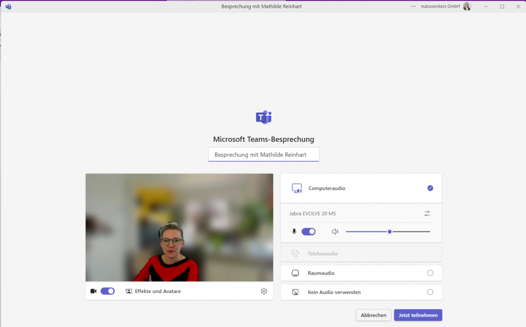 Screenshot Teams Besprechung Startfenster