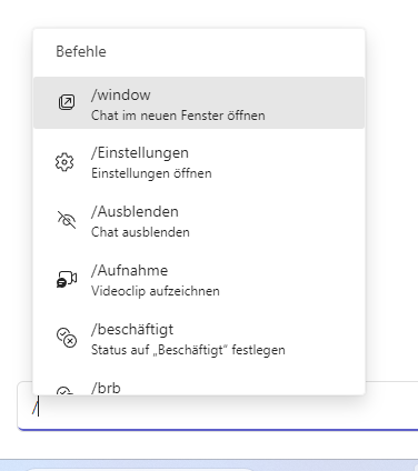 Screenshot Teams Chat Befehle