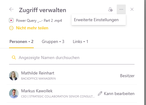 Screenshot Zugriff verwalten - erweiterte Einstellungen