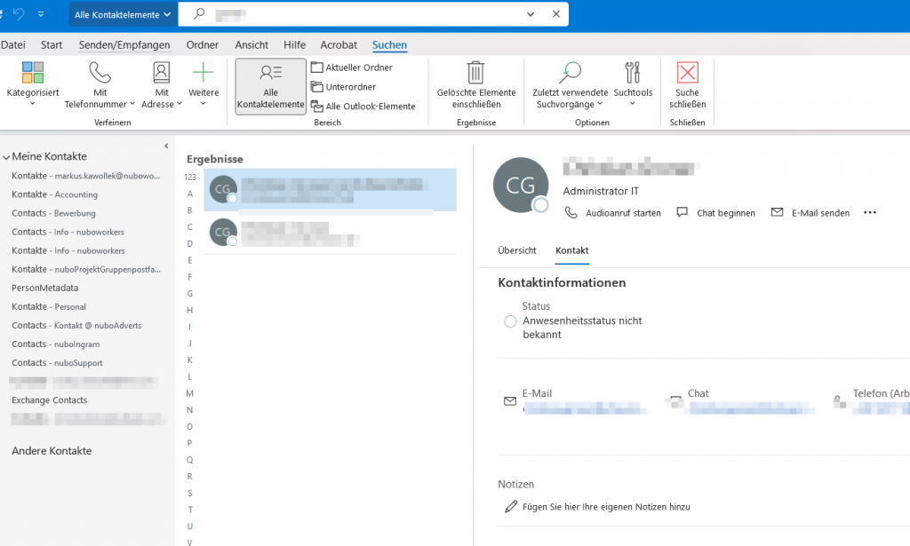 Outlook Personen Adressbuch