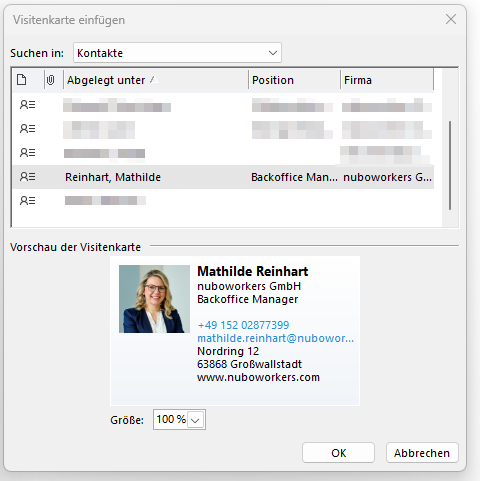 E-Mail Signatur Visitenkarten einfügen