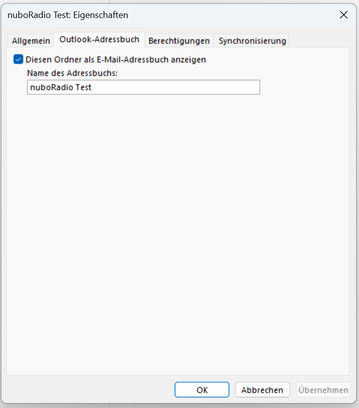 Screenshot Outlook Ordner Eigenschaften