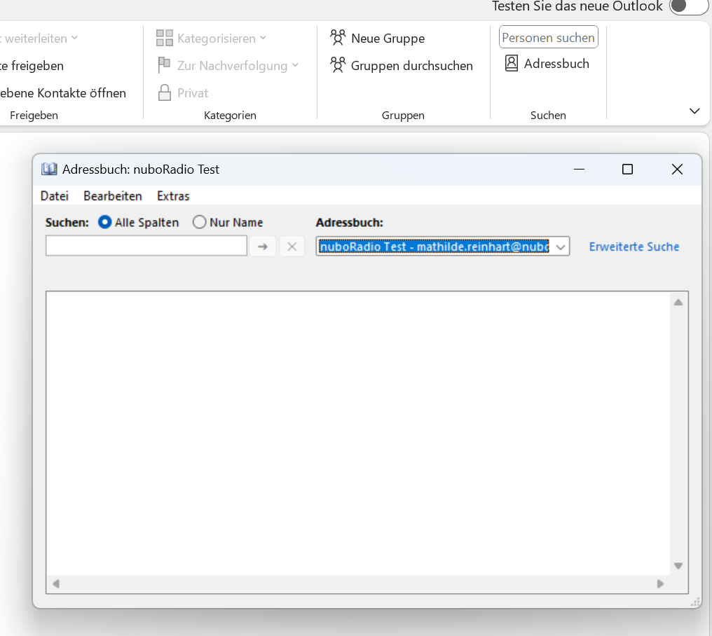 Screenshot Outlook Personen Adressbücher Anzeige