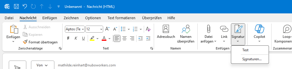 Screenshot Outlook Signatur Link einfügen