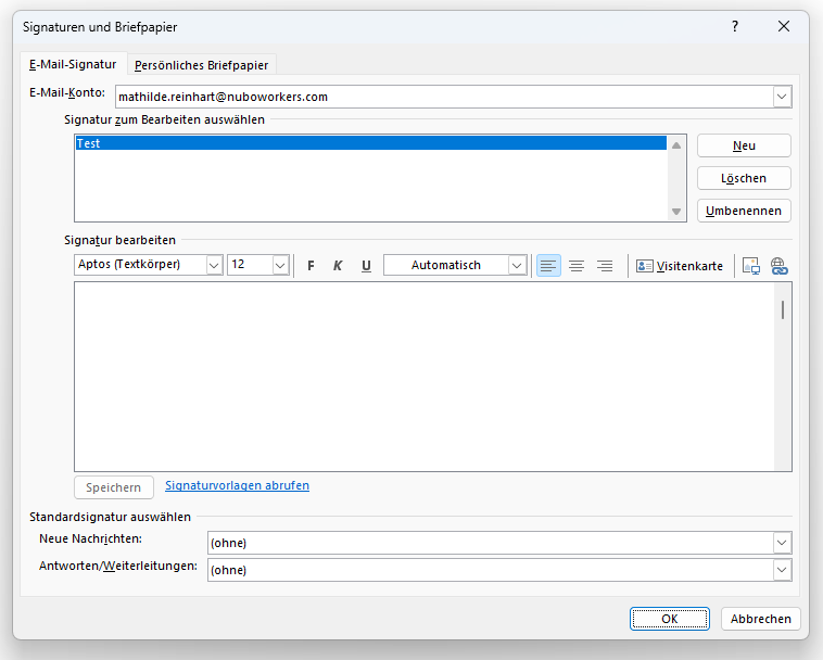 Screenshot Outlook Signatur Link einfügen Maske