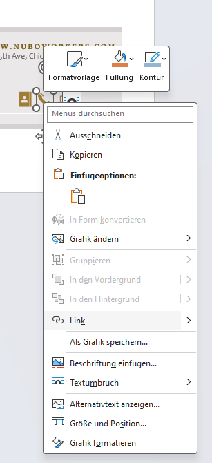 Screenshot Signatur Word Link einfügen Maske