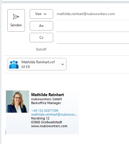 Screenshot Outlook Signatur Visitenkarte