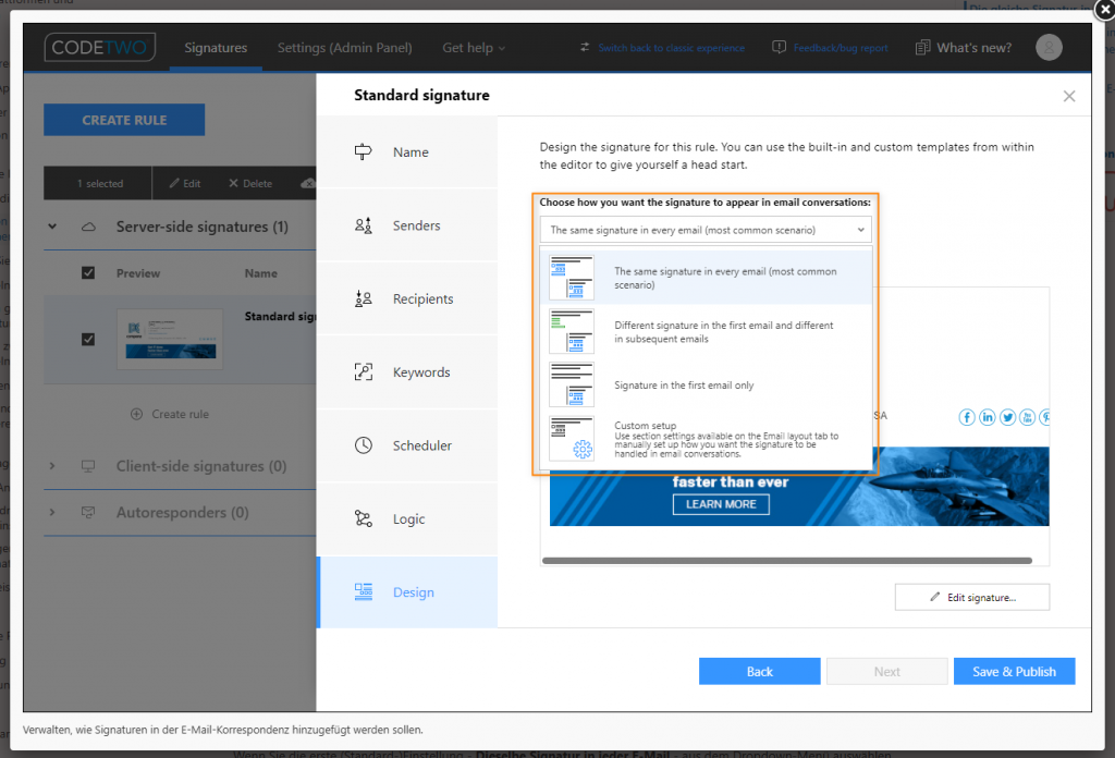 CodeTwo Admin Center Signatur erstellen