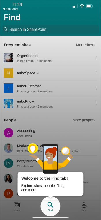 Screenshot mobile SharePoint App